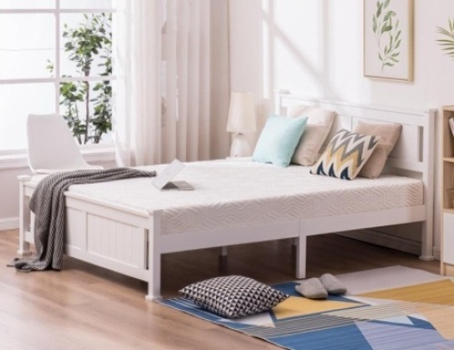 Wood Platform Bed with Headboard, White - Lot 308