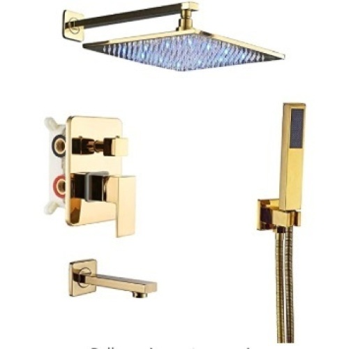 Rozin 3-Way Diverter Shower Kit, LED Light 12" Rain Showerhead, Tub Tap, Handheld Spray, Gold Polished - Lot 326