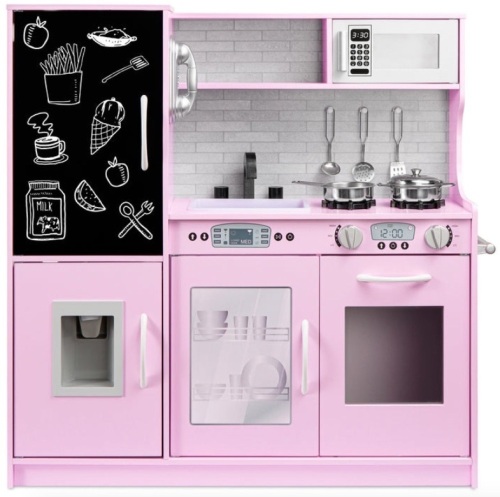 Pretend Play Kitchen Wooden Toy Set for Kids with 11 Accessories, Pink, Missing Hardware - Lot 570