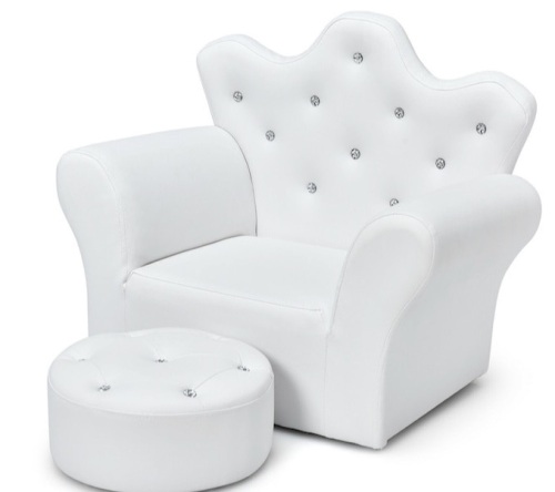 White Upholstered Child's Accent Chair, Ottoman - Lot 337
