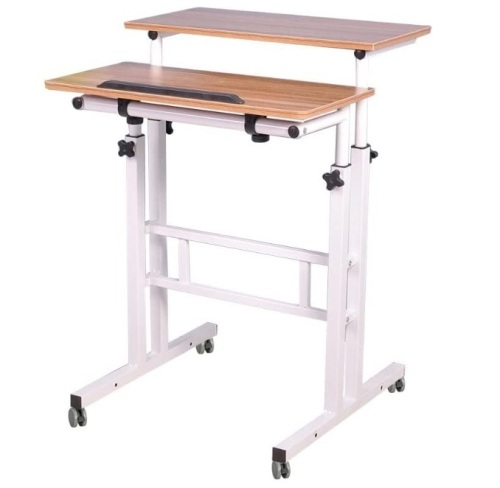 Soges Adjustable Mobile Stand Up Desk, Oak Color, Missing Hardware - Lot 359