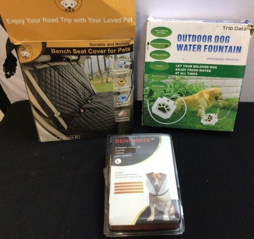 Bundle of Pet Supplies-Car Bench Seat Cover, Water Fountain & Recovery Collar(L) - Lot 60