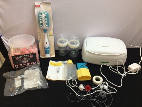 Bundle of Baby Items-Wipes Warmer(Used, Powers On), Bottle Brush, 2 Nuk Bottles... - Lot 78