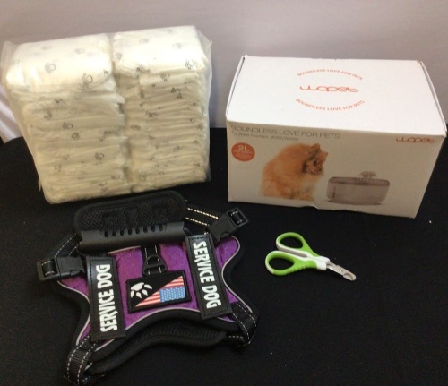 Bundle of Dog Supplies-Nail Scissors, Service Dog Harness(XS), Male Dog Wraps(XS), Water Fountain(Powers Up) - Lot 102