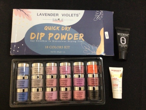 Lavender Violets Dip Powders Set, Cuticle Cream(Sealed) & Quick Building Nail Gel - Lot 116