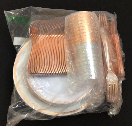 Pack of Rose Gold Party Dinnerware-Plates, Cups & Utensils - Lot 130