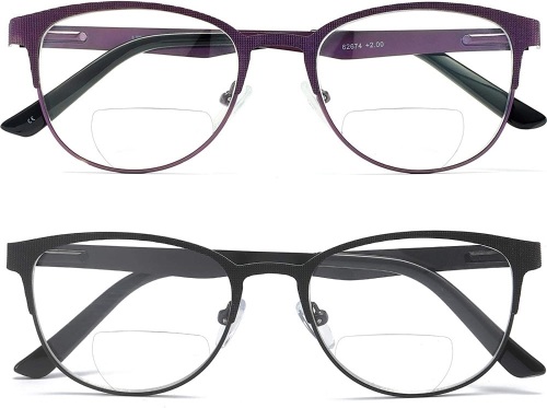 Bifocal Reading/ Blue Light Blocking Glasses (Purple & Black, 2.00) - Lot 204