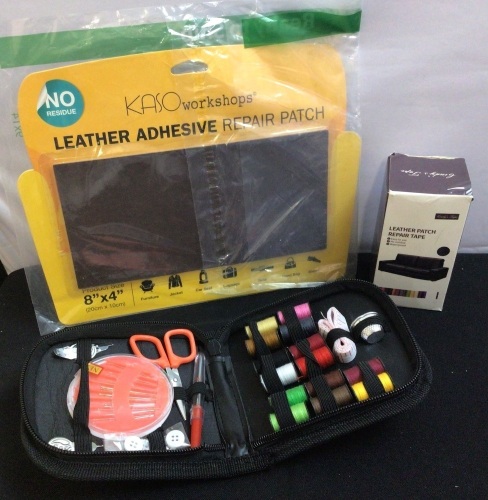 Leather Repair Patch(Brown), Leather Repair Roll(Black) & Mini Sewing Kit - Lot 214