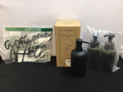 Hello Gorgeous Wood Cutout, 1 Ceramic Soap Dispenser, 2 Foaming Soap Dispensers - Lot 220