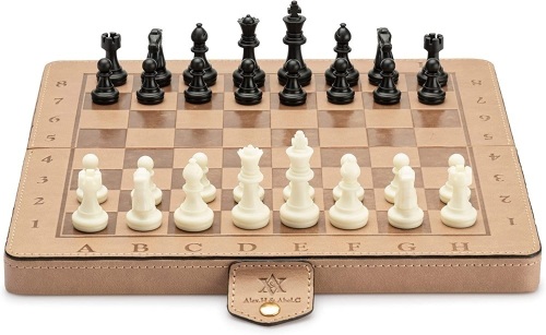 A&A Magnetic Leather Travel Chess Set - Lot 252