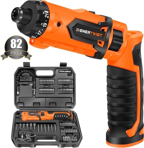 8V 10Nm Electric Cordless Screwdriver Set w/ 82 Accessory Kit, Charger, Carrying Case - Lot 392