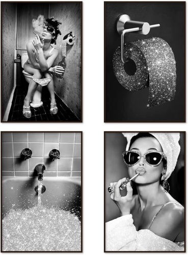 Set of 4 Bathroom Decor Wall Art Prints, 8x12 - Lot 454