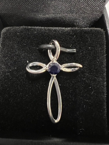 0.30cttw Round Cut Sapphire on Sterling Silver Cross Pendant - Lot 8