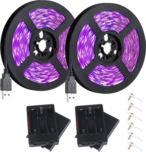 Set of (2) 8.2ft USB Black Light Strip w/ Battery Box - Lot 368