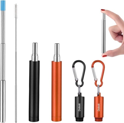 2 Pack Reusable Collapsible Stainless Steel Drinking Straws - Lot 242
