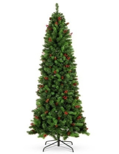 Pre-Decorated Spruce Pencil Christmas Tree w/ Berries, Pine Cones, 6ft - Lot 132