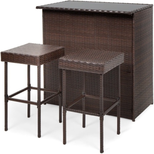 3-Piece Outdoor All-Weather Wicker Bar Table Set w/ 2 Stools - Lot 213