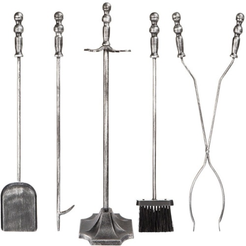 5-Piece Rustic Iron Indoor Outdoor Fireplace and Firepit Tool Set w/ Stand - Lot 244
