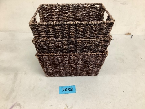 Rustic Set Of 3 Multipurpose Stackable Seagrass Storage Basket - Lot 7683