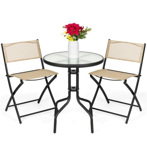 3-Piece Bistro Set w/ Glass Table, 2 Foldable Chairs - Lot 7690