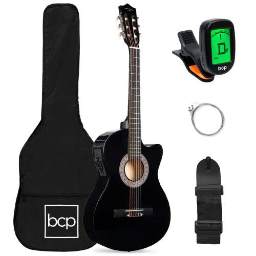 Beginner Acoustic Electric Cutaway Guitar Set w/ Case, Strap - Lot 7734