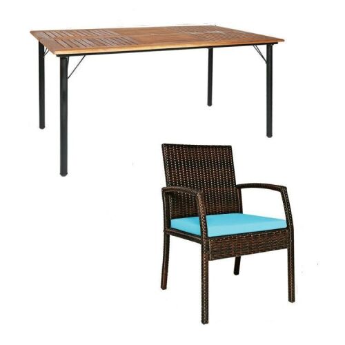 Acacia Wood Patio Table with Umbrella Hole & 3 Chairs - Some Hardware Missing - Lot 149