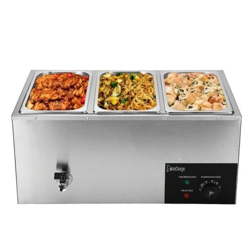 Zokop 6.9Qt Commercial Grade Stainless Steel Bain Marie Buffet Food Warmer Steam Table, 3 Pan  - Lot 158