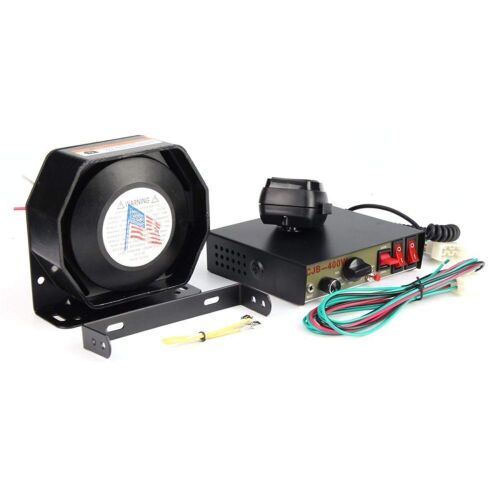 DC 12V 400W 8 Sounds Loud Car Warning Siren Horn Microphone System, Light Control Switch and Voice Amplification, Hands-Free Operation, Anti-Jamming, Stable Tone - Lot 159