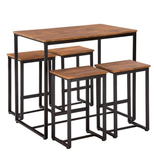 5-Piece Industrial Style Counter Height Kitchen Table with 4 Backless Bar Stools - Lot 379