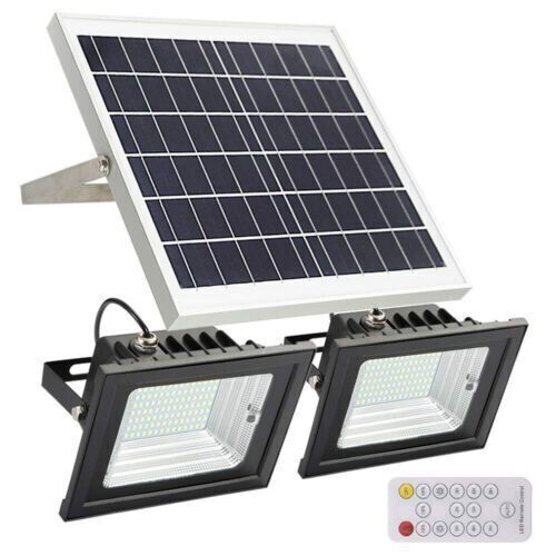 Dual 86-LED Solar Flood Lights w/ Remote Control - Lot 251