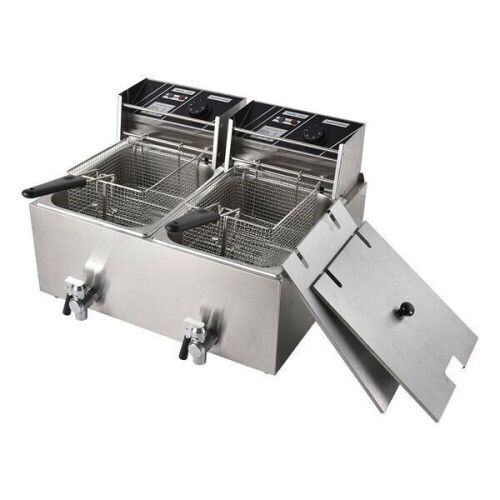 16L Stainless Steel Electric Countertop Dual Fryer  - Lot 572