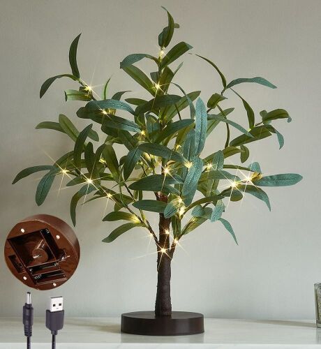LITBLOOM Lighted Tabletop Olive Tree 18" 50 LED Fairy Lights with Timer  - Lot 722