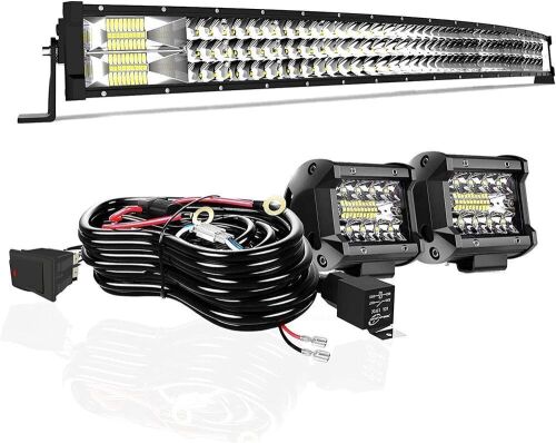 42" Curved Led Light Bar Triple Row 576W w/ 4Inch Led Fog Lights  - Lot 227