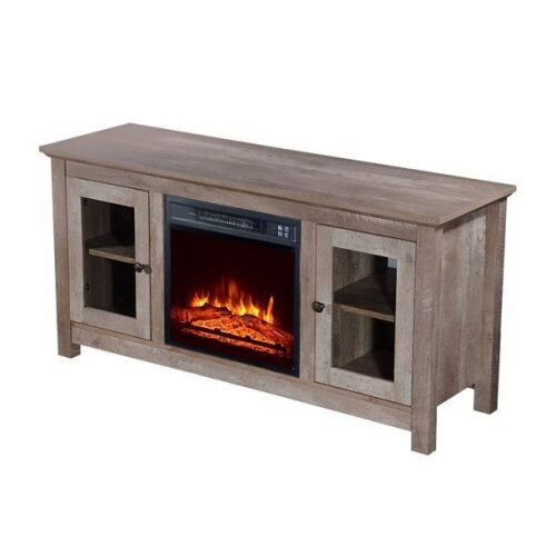 ZOKOP 51-Inch Log Cyan Fireplace TV Cabinet 1400W Single Color/Fake Wood/Heating Wire/With Small Remote Control Movement Black - Lot 70