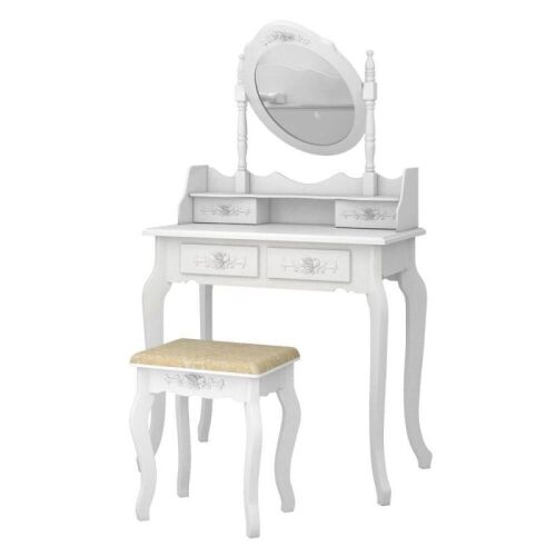 4 Drawer White Dressing Table with Mirror and Stool  - Lot 166