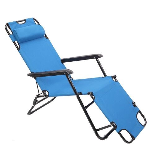 Portable Blue Steel Dual Purposes Extendable Folding Reclining Chair - Lot 752