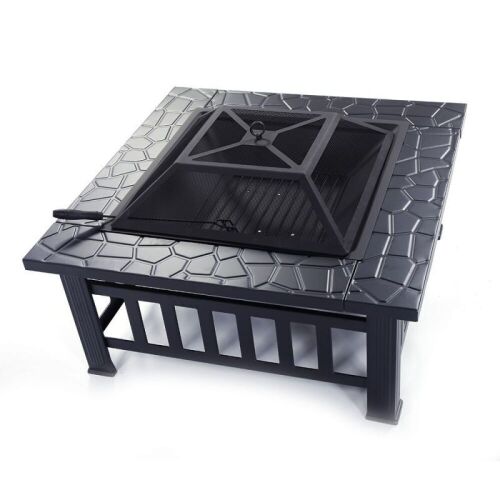 32" Square Metal Fire Pit with Cover & Poker  - Lot 473
