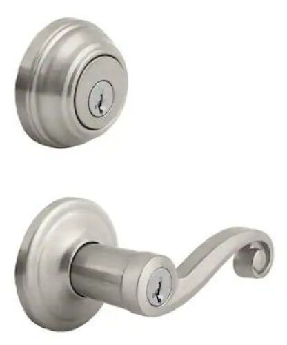 Lido Satin Nickel Exterior Entry Door Handle and Single Cylinder Deadbolt - Lot 701