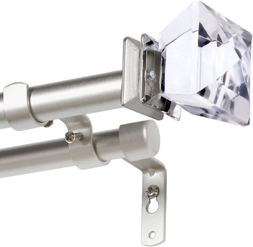 H.VERSAILTEX Double Curtain Rod Set, Adjustable Length from 48 to 84 Inch, 3/4 Inch Diameter, Nickel, Acrylic Square Finials  - Lot 842