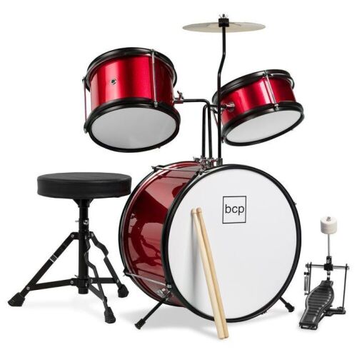 Kids Beginner 3-Piece Drum, Musical Instrument Set w/ Sticks, Stool, Pedal  - Lot 777