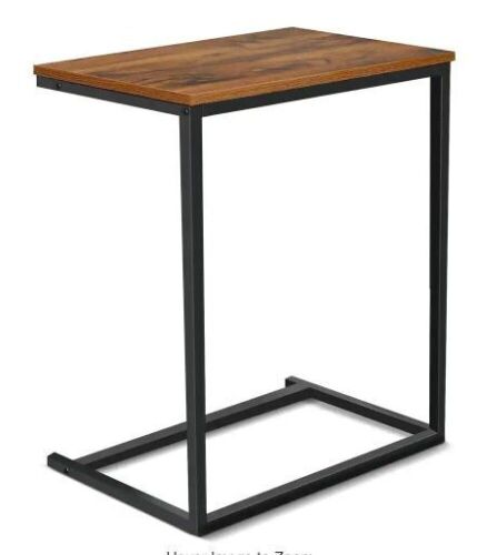 Brown C-Shaped Side Table with Metal Frame - Lot 702