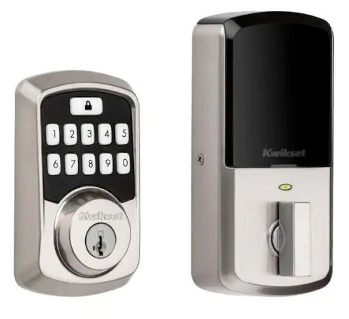 Kwikset Aura Satin Nickel Single Cylinder Electronic Bluetooth Keypad Smart Lock Deadbolt featuring SmartKey Security - Lot 192