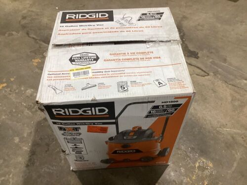 RIGID 16 Gallon 6.5 Peak HP NXT Wet/Dry Shop Vacuum with Cart, Fine Dust Filter, Locking Hose and Accessories - Lot 223
