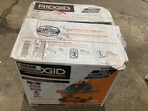 RIGID 6 Gallon 3.5 Peak HP NXT Wet/Dry Shop Vacuum with Filter, Locking Hose and Accessories - Dirty  - Lot 875
