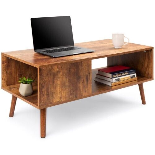 Wooden Mid-Century Modern Coffee Accent Table w/ Open Storage Shelf - Lot 71