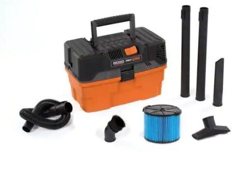 RIGID 4.5 Gallon 5.0 Peak HP ProPack Wet/Dry Shop Vacuum with Fine Dust Filter, Expandable Locking Hose and Accessories - Lot 545