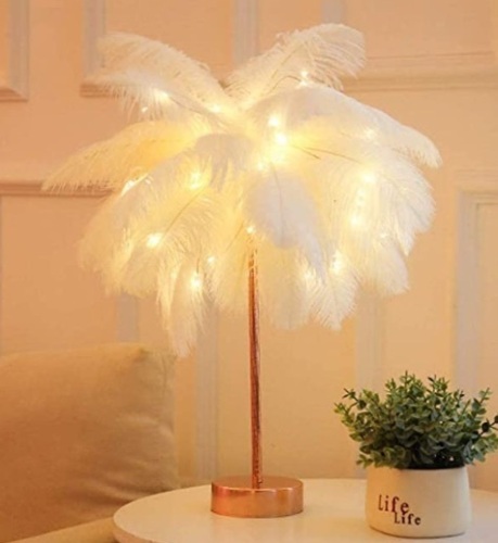 Lot of 2 KOZOREN Feather Table Lamp, White - Lot 110