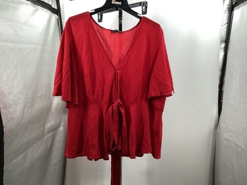 Wrap Belted V-Neck Blouse, Red, Ladies 3XL - Lot 269
