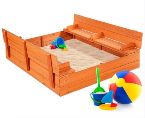 Kids Cedar Sandbox w/ Sand Screen, 2 Benches - 47x47in - Lot 572