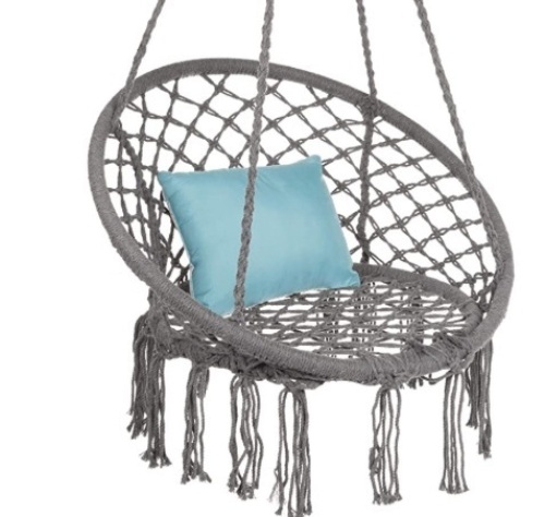 Handwoven Cotton Macramé Hammock Hanging Chair Swing, Gray - Lot 602